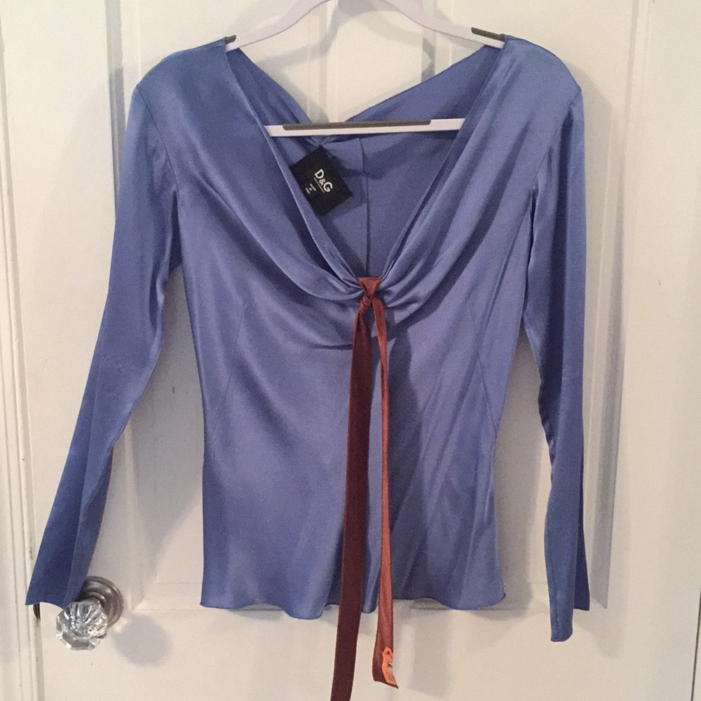Dolce & Gabana long sleeve blue silk blouse